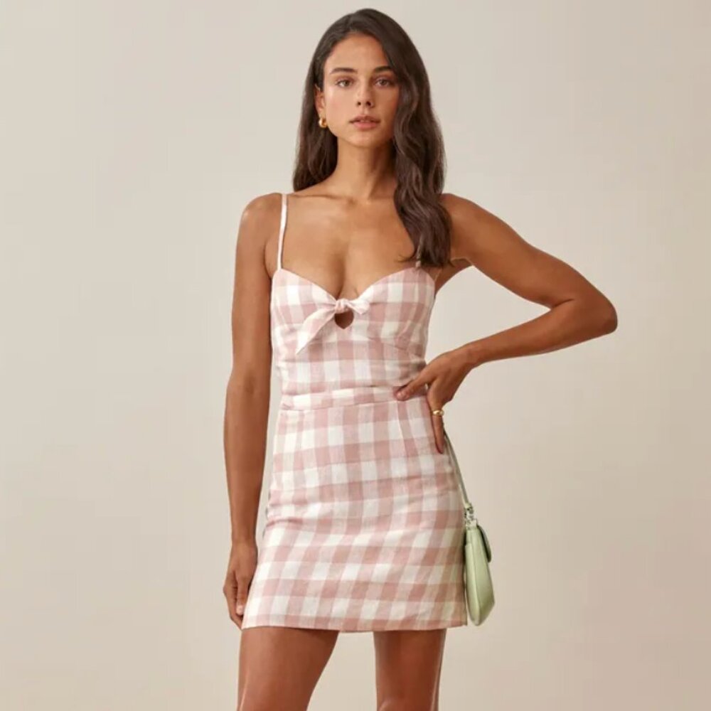 Reformation Beliz Linen Dress Gingham Size 0
